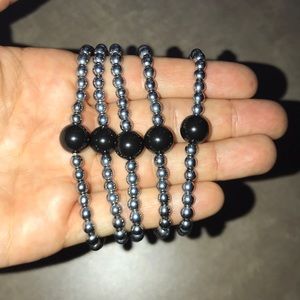 Black Pearl and Silver Beaded Bracelets